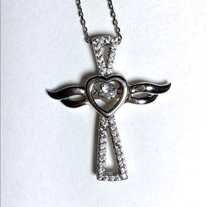 Cubic Zirconia Sterling Winged Cross Necklace